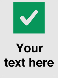 Custom plain background, green square with tick sign